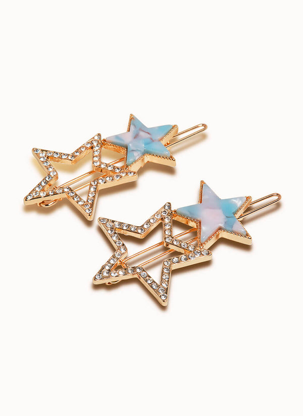 Marbelized Sparkle Star Duo Clip - Colors: Cotton Candy Sky